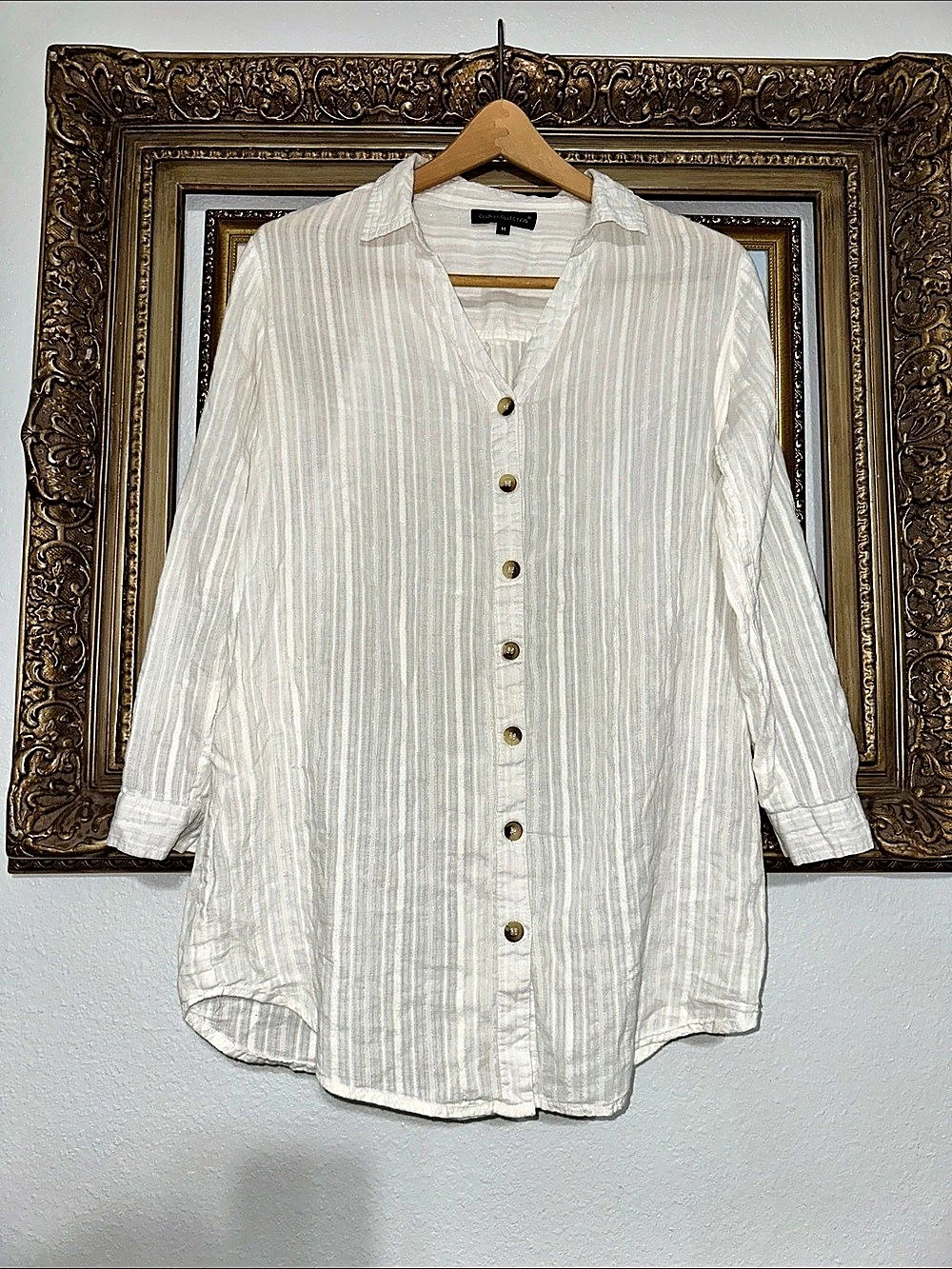 Club Z Collection Striped Cotton Button Down Shirt in White